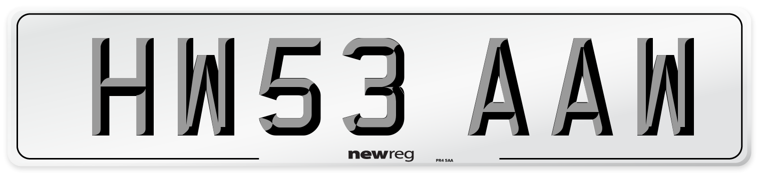 HW53 AAW Number Plate from New Reg